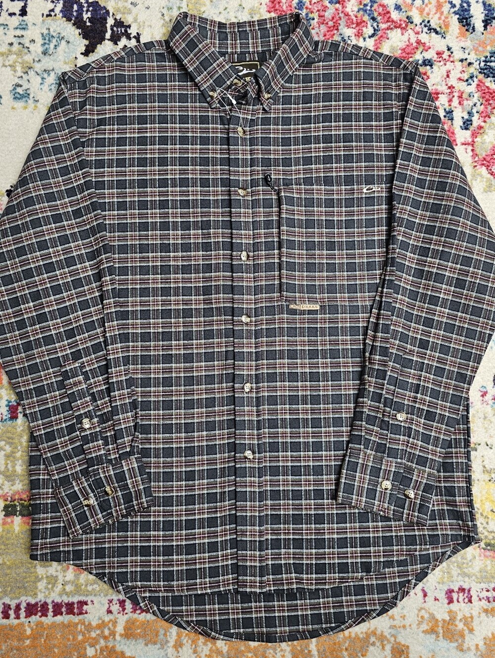 Drake Waterfowl Systems Mens Medium Autumn Brushed Twill Buffalo Plaid L/S Shirt